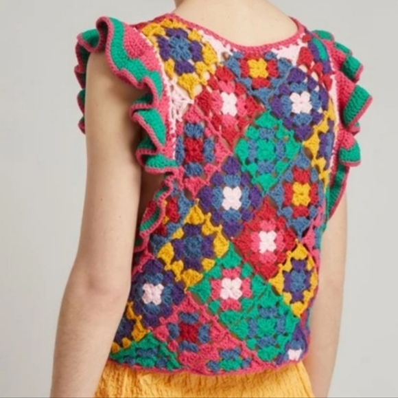 New FARM RIO Crochet Flutter Sleeve Top Size S - Picture 7 of 14